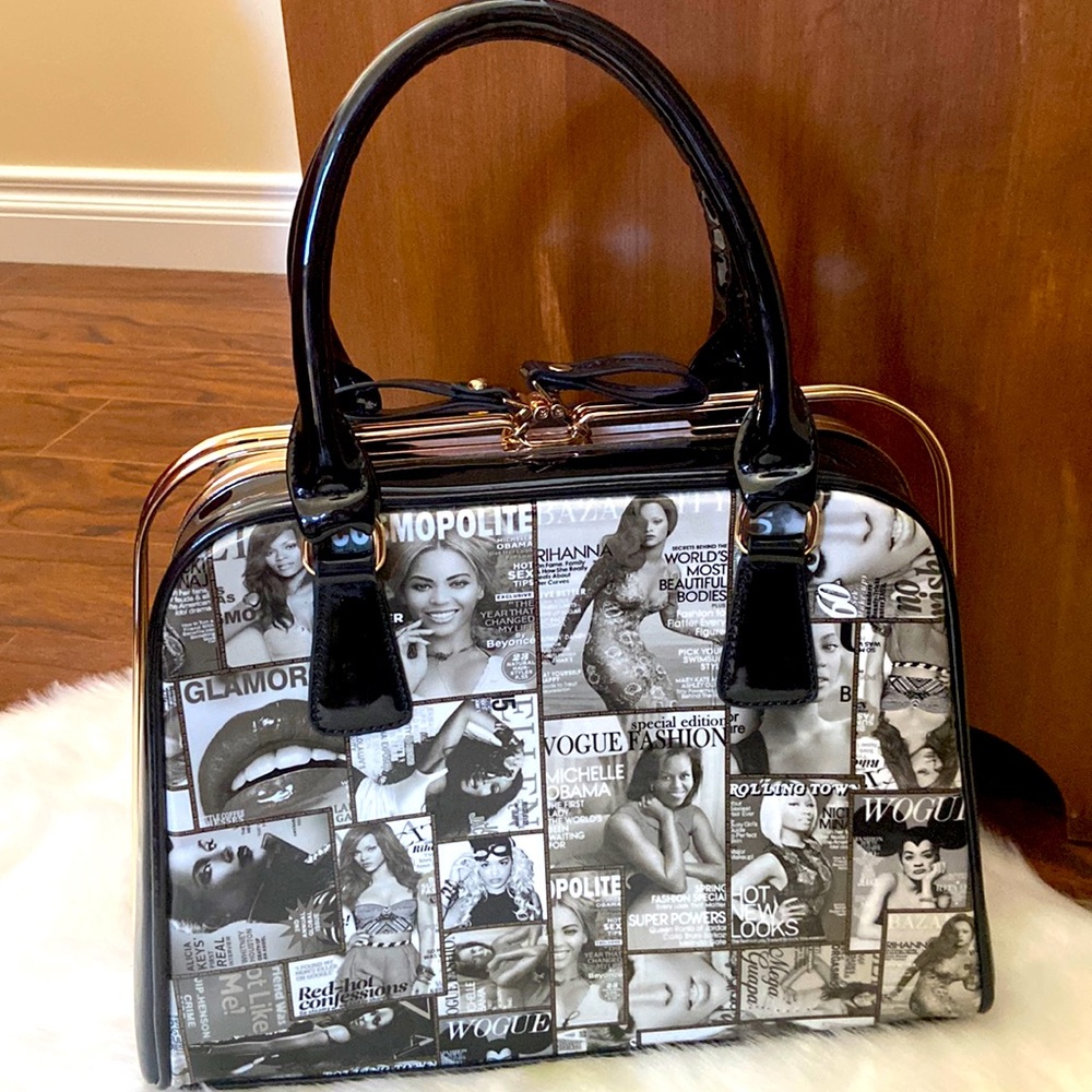Stunning black & white magazine themed handbag.